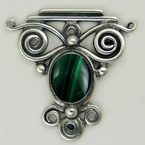 Sterling Silver And Malachite Drop Dangle Earrings With an Art Deco Inspired Style